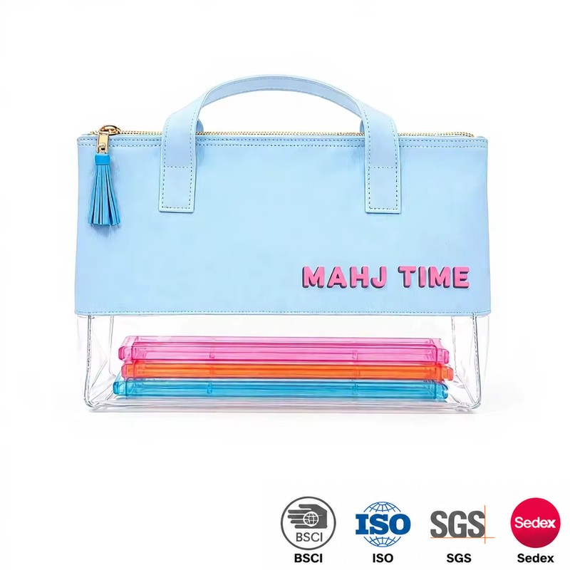 custom clear bottom mahjong tote bag with 3d letters zippered closure — product view 01