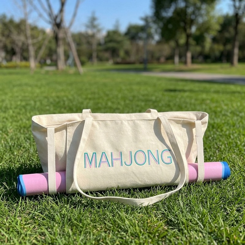 custom canvas mahjong tote bag with mat straps canvas construction — product view 02