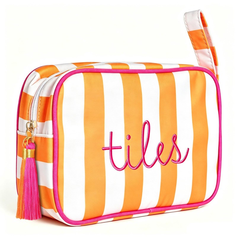 custom striped mahjong tile bag with plush interior striped design — product view 01