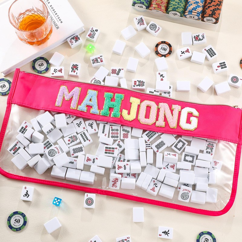 custom zippered mahjong tile carrying case with letter label zippered closure — product view 02