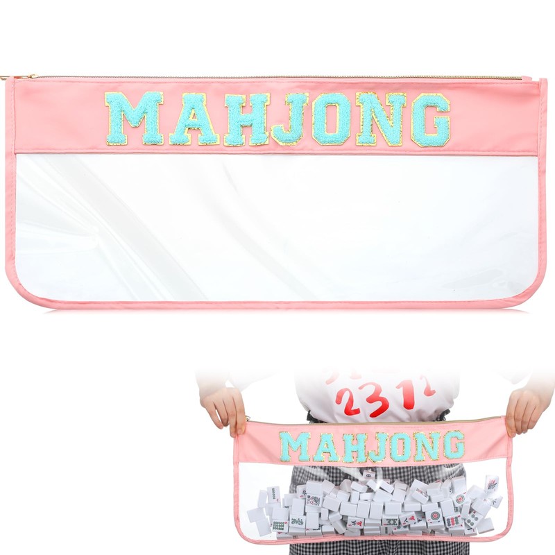 custom mahjong tile bag with zipper and lettered design zippered closure — product view 01