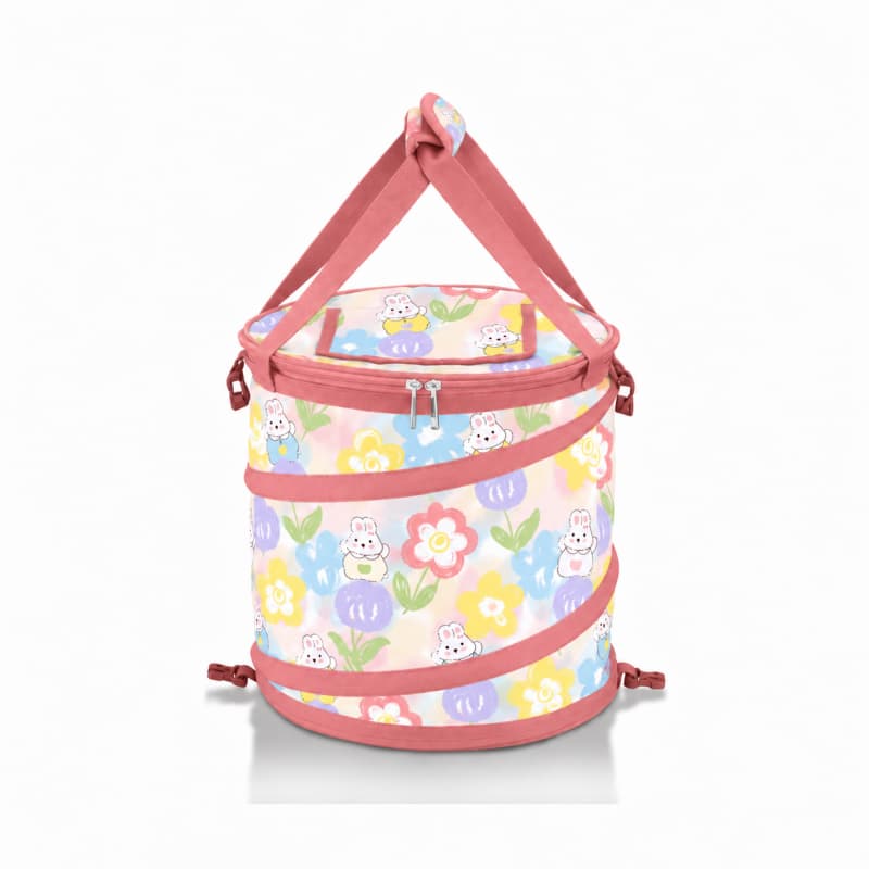 Custom Printed Bunny Floral Foldable Round Cooler Bag - front view