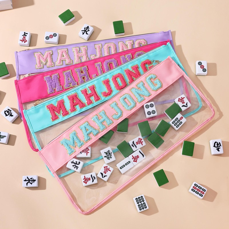 custom embroidered letter mahjong bag in pvc embroidered lettering/design — product view 01
