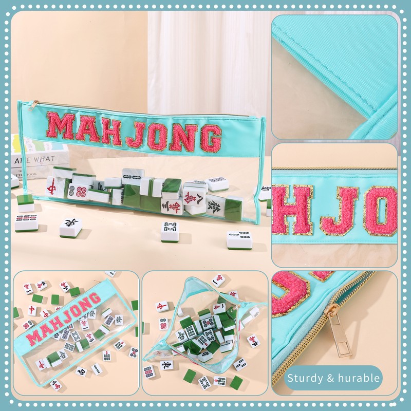 custom embroidered letter mahjong bag in pvc embroidered lettering/design — product view 02