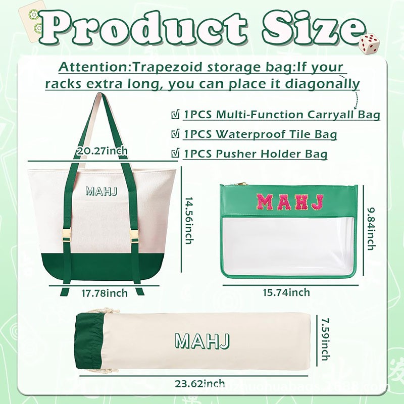 custom 3-in-1 canvas mahjong storage bag canvas construction — product view 02