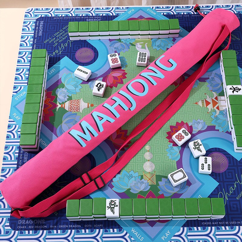 custom mahjong mat and tile travel storage bag canvas construction — product view 01