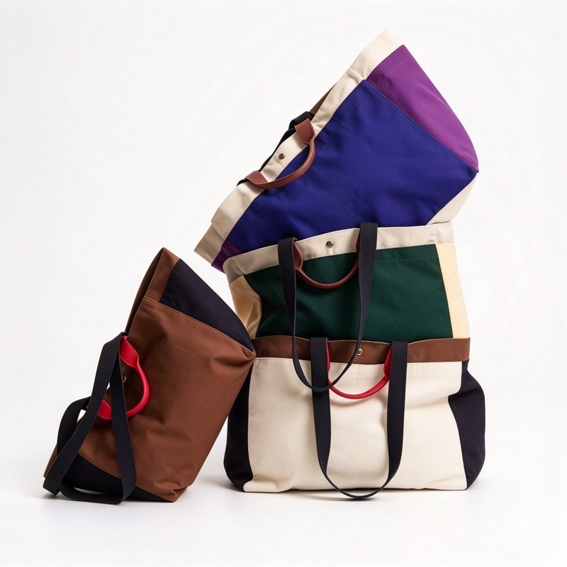custom color block canvas mahjong tote bag color-block design — product view 02
