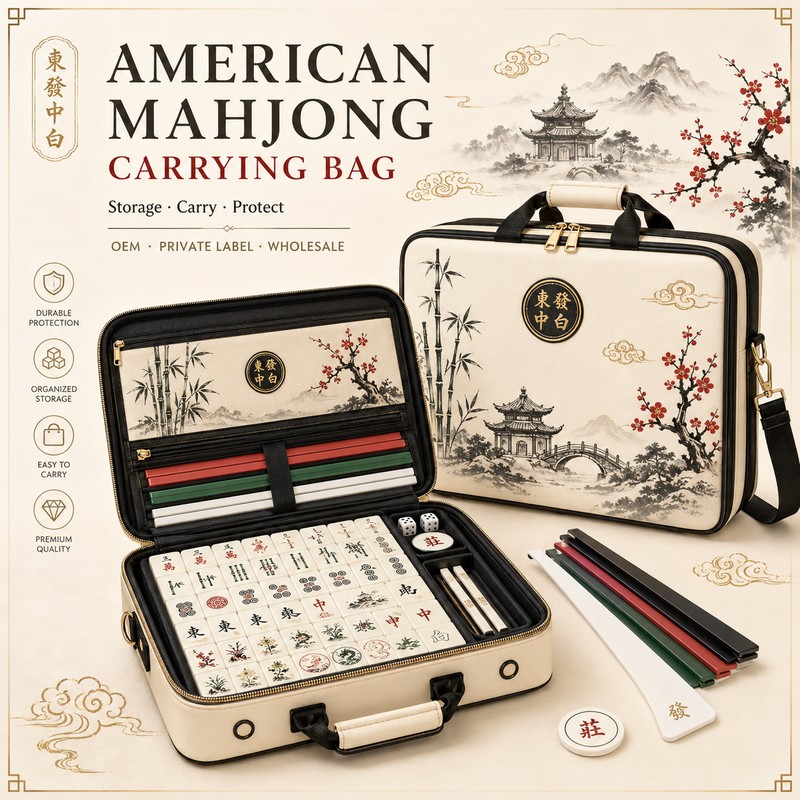 custom padded mahjong carrying case for tiles and racks the silhouette and details shown in the supplied images — product view 01