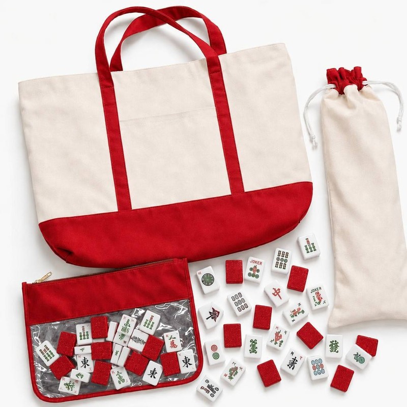 custom printed canvas mahjong tote bag canvas construction — product view 01