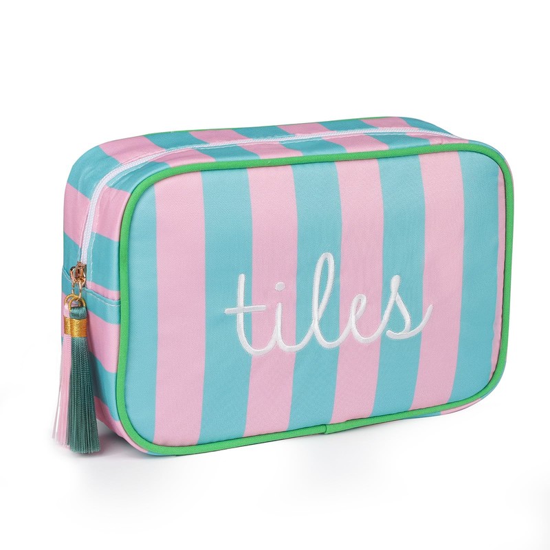custom pink and green striped mahjong tile bag striped design — product view 01