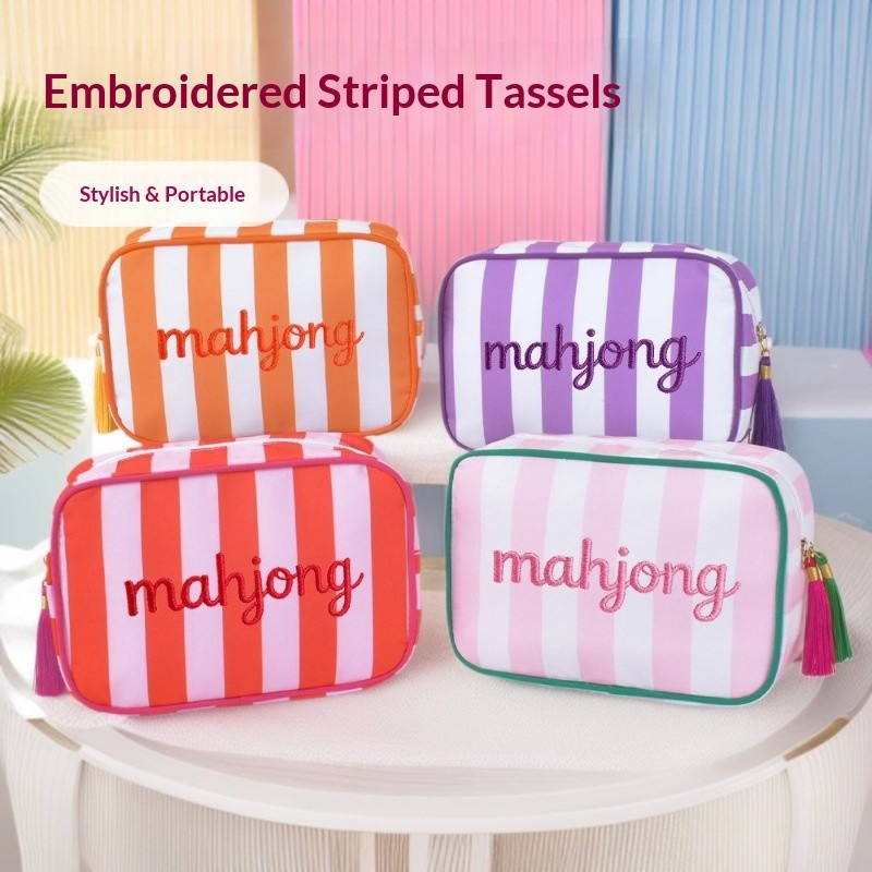 custom striped letter print mahjong storage bag striped design — product view 01